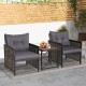 3 Pieces Patio Rattan Furniture Set with Acacia Wood Tabletop