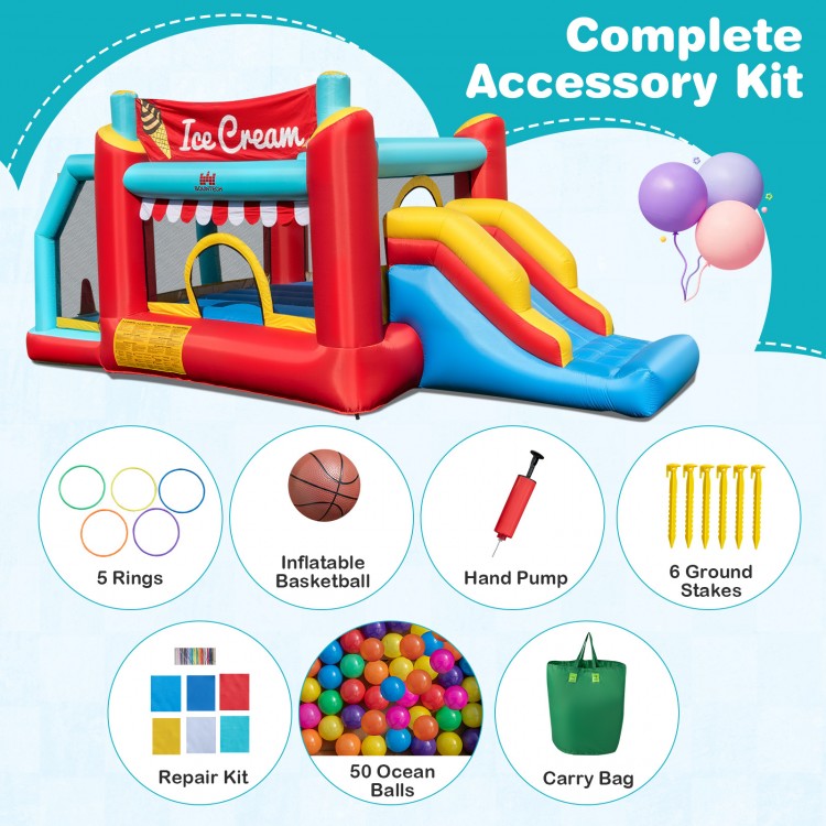 5-in-1 Ice Cream Inflatable Bounce House with Ball Pit and Slide without Blower
