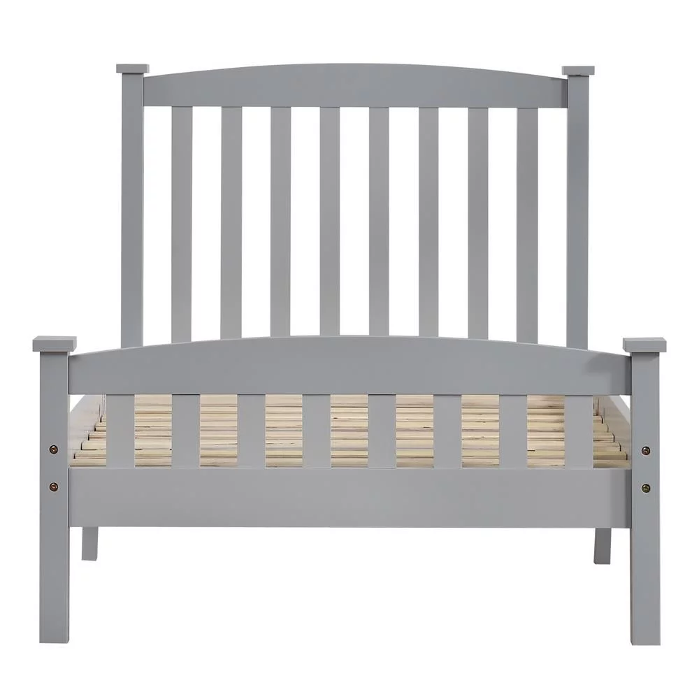 Ktaxon Twin Size Gray Wood Bed Frame with Headboard & Footboard, Solid Pine, No Box Spring Needed