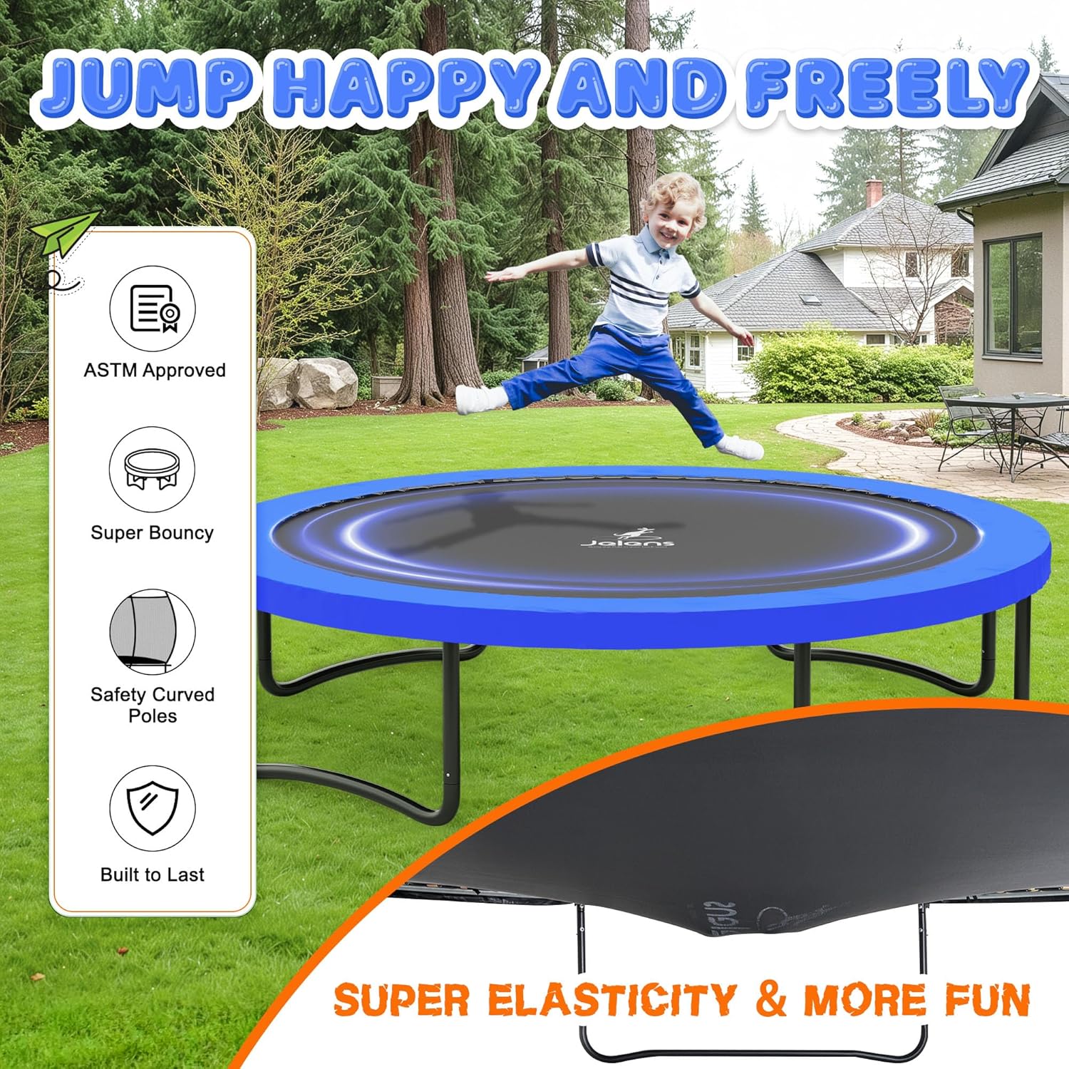 Trampoline 8FT 10FT 12FT 14FT 16FT, Recreational Trampolines with Enclosure Net and Ladder, Outdoor Anti-Rust Trampolines for Kids and Adults, ASTM Approved