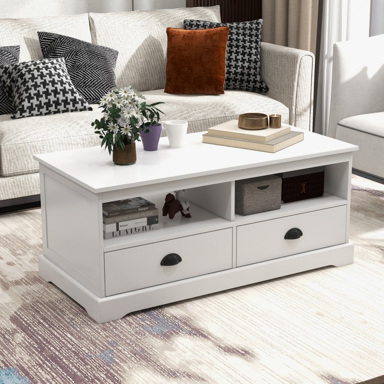 Modern Coffee Table with Drawers and Open Cubies