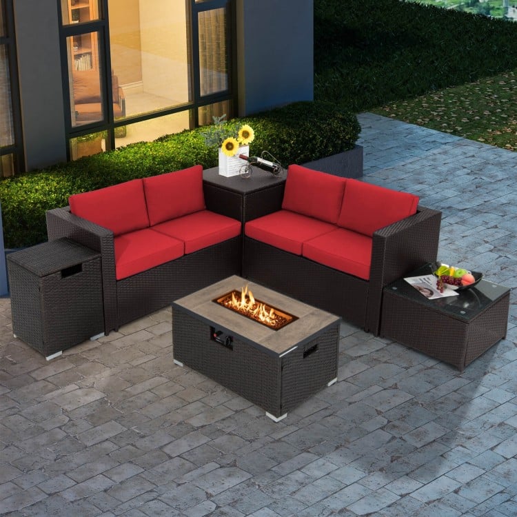 32 Inch x 20 Inch Propane Rattan Fire Pit Table Set with Side Table Tank and Cover