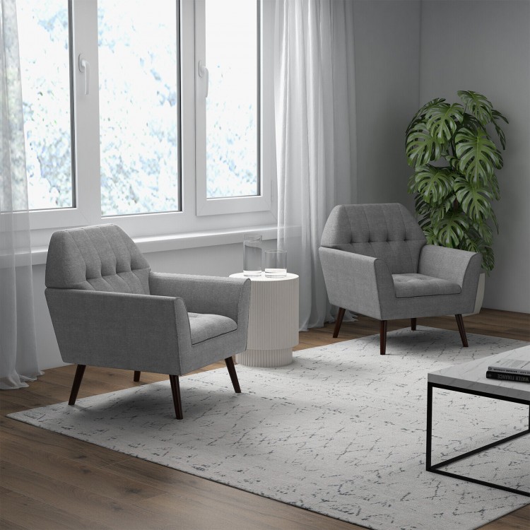 Modern Tufted Fabric Accent Chair with Rubber Wood Legs