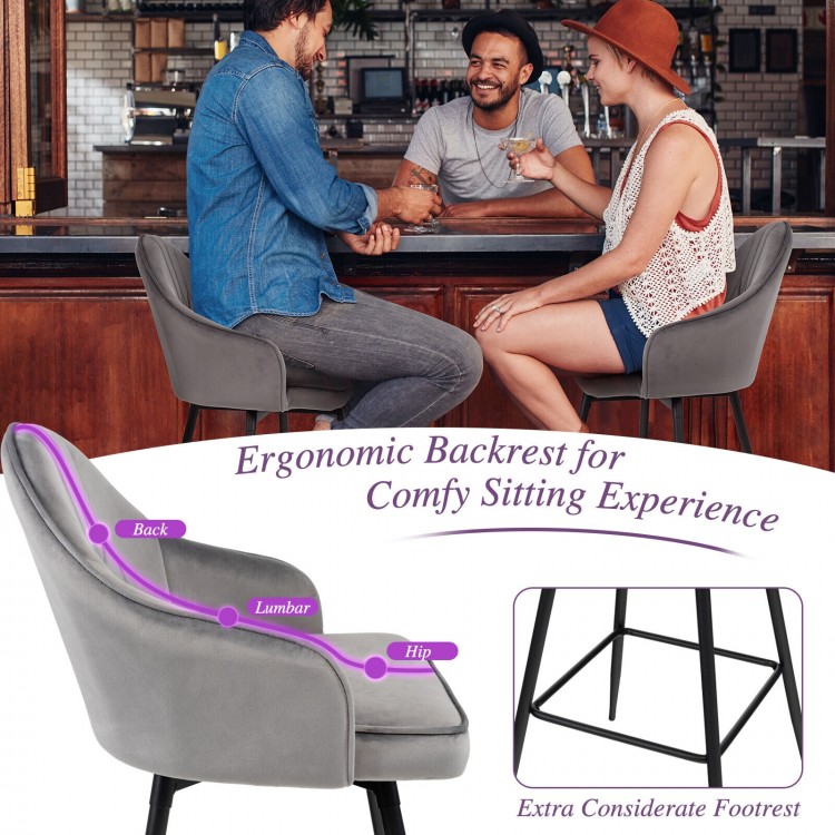 2 Pieces 29.5 Inch Pub Height Swivel Velvet Bar Stools with Metal Legs