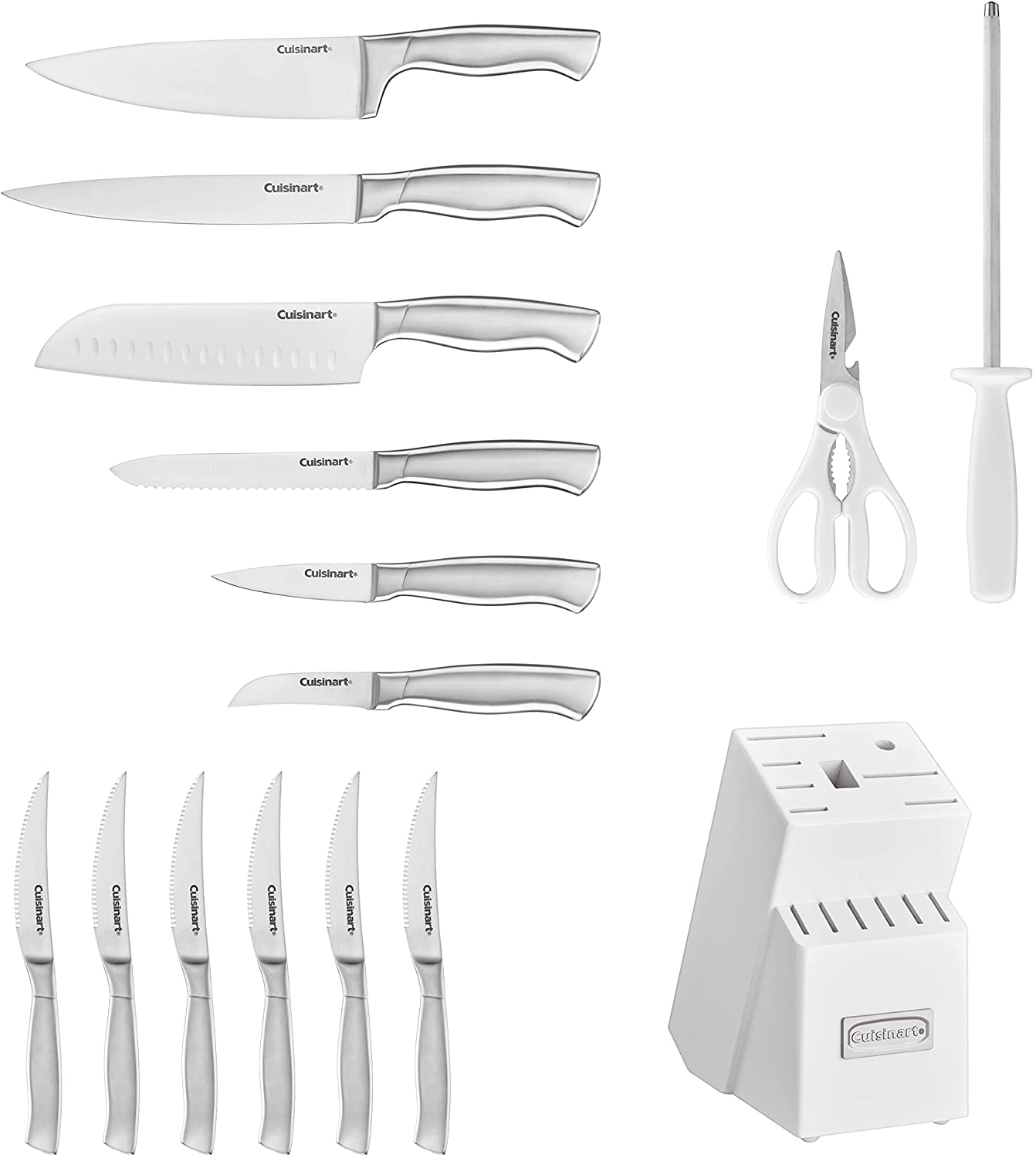 Cuisinart C77SS-15PK 15-Piece Stainless Steel Hollow Handle Block Set, Glossy White