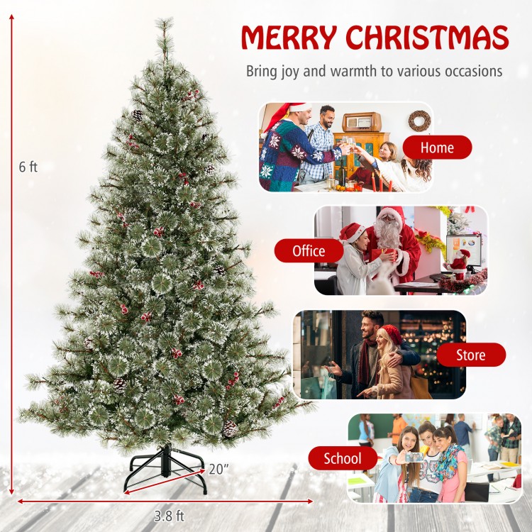 6/7.5/9 FT Artificial Christmas Tree Pre-Lit Hinged Holiday Tree with 360° Quick Power Connector