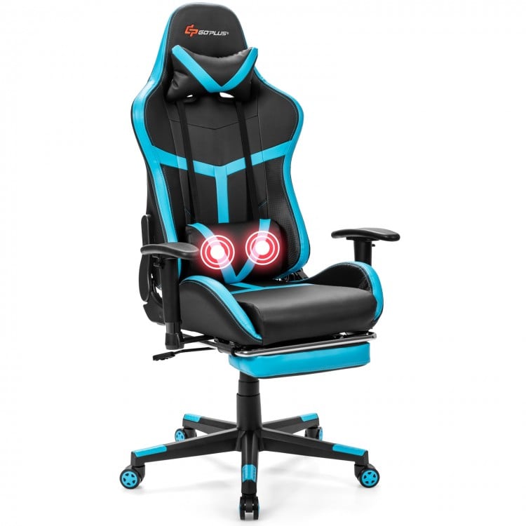 Massage Gaming Chair with Footrest Lumbar Support and Headrest
