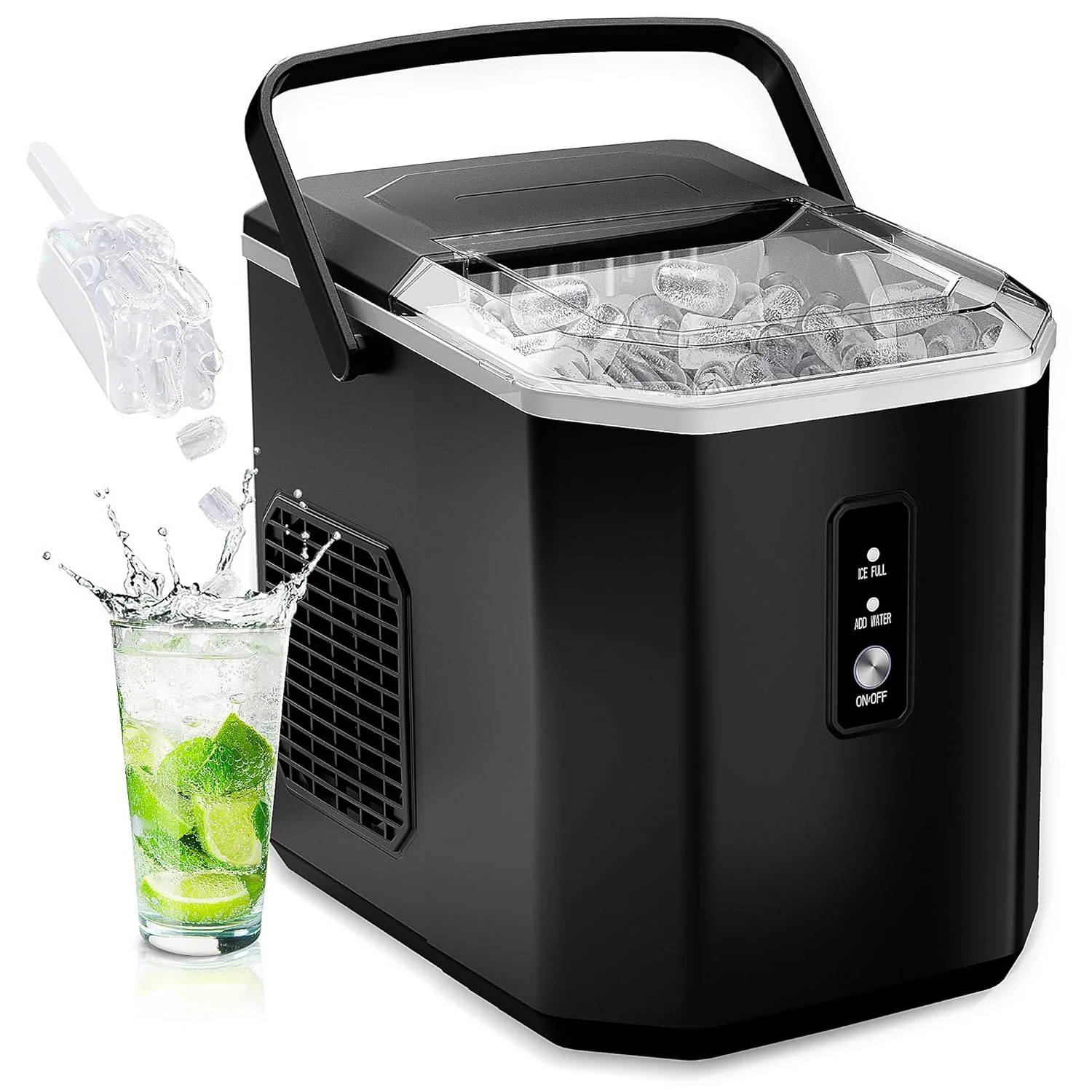 EUHOMY Nugget Ice Maker Countertop, Ready in 8 Mins, 35lbs/24H, Self-Cleaning, Portable Ice Makers Machine with Ice Scoop & Basket, Sonic Ice Maker with Chewable Pellet Ice for Home/Party/RV/Camping
