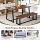 Wood Dining Bench with Metal Frame and Adjustable Footpads