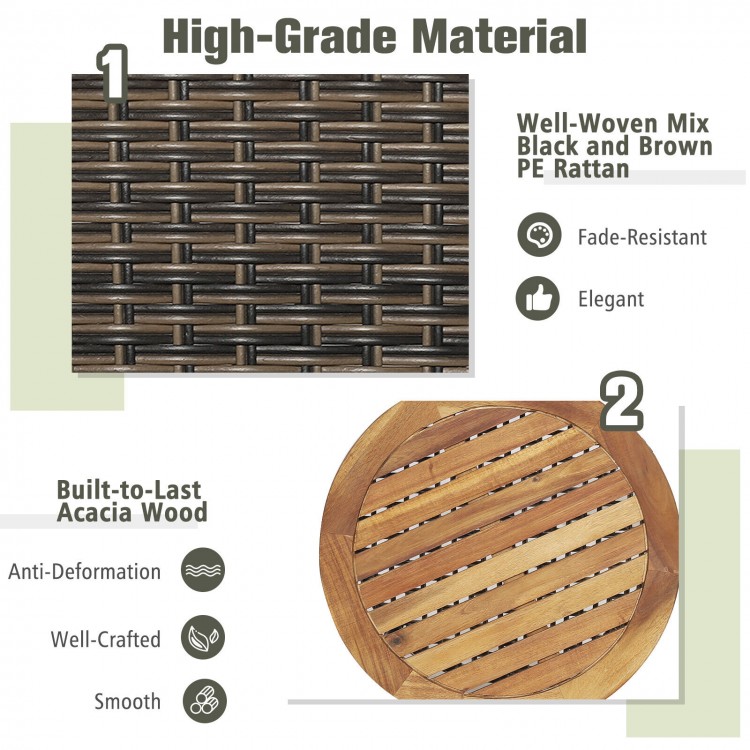 3 Pieces Patio Rattan Furniture Set with Cushioned Sofas and Wood Table Top