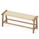 47 Inches Long Teak Wood Patio Bench with Weave Seat and Solid Wood Legs
