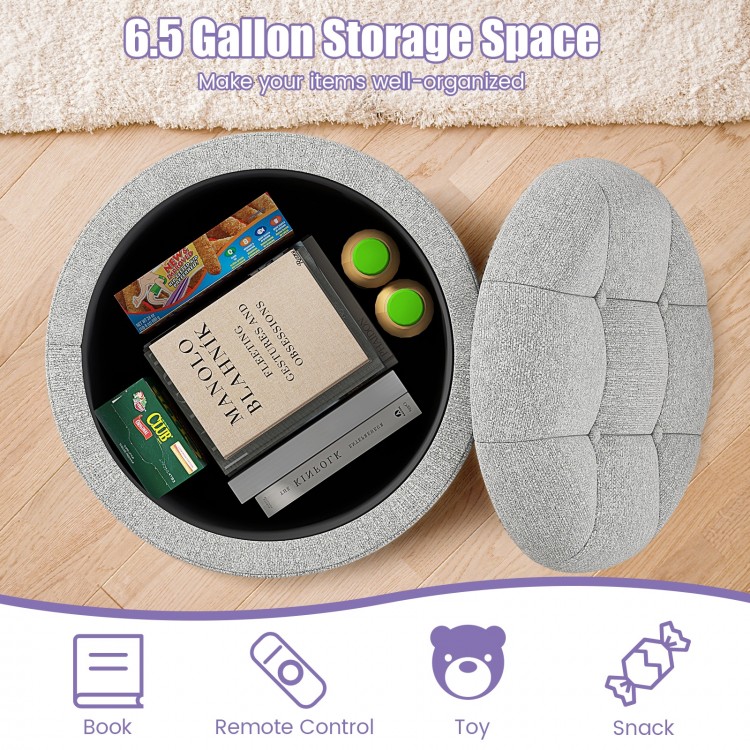 Upholstered Round Ottoman with Solid Rubber Feet