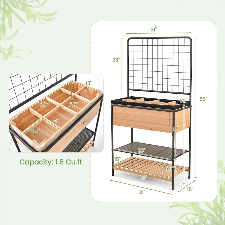 Raised Garden Bed with Trellis 2-tier Storage Shelves