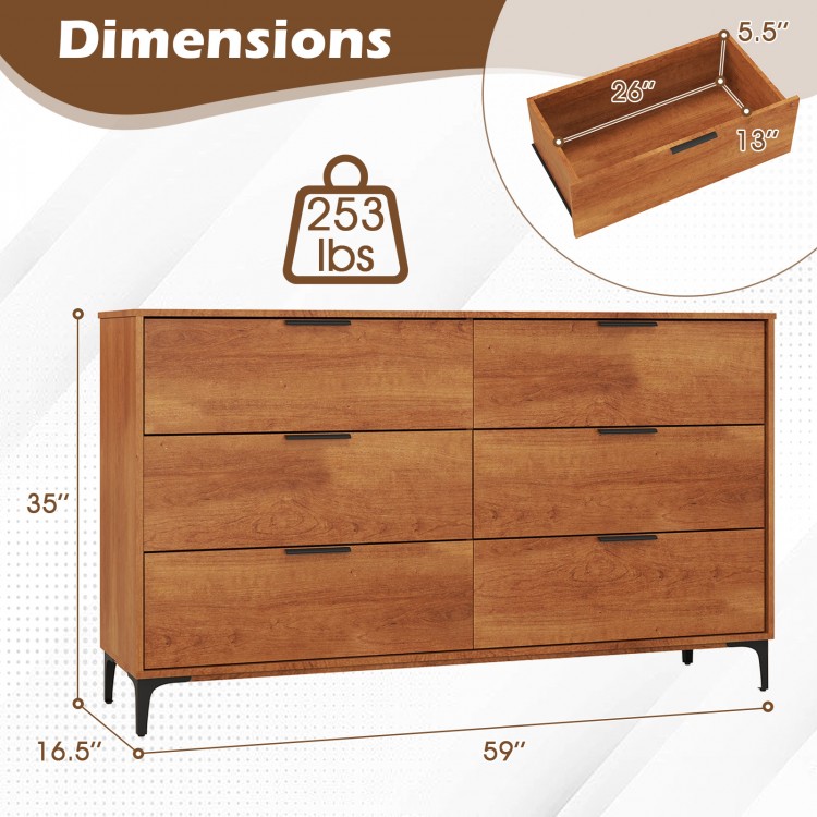 6-Drawer Dresser with Interlock System for Bedroom Living Room