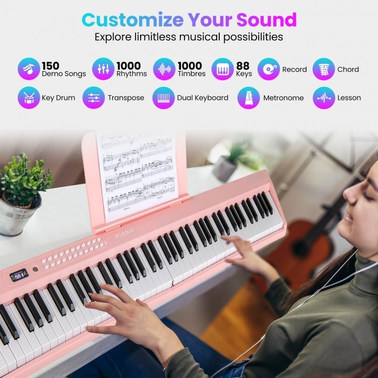 88 Key Foldable Electric Keyboard Piano with Wireless MIDI and Dual Speakers