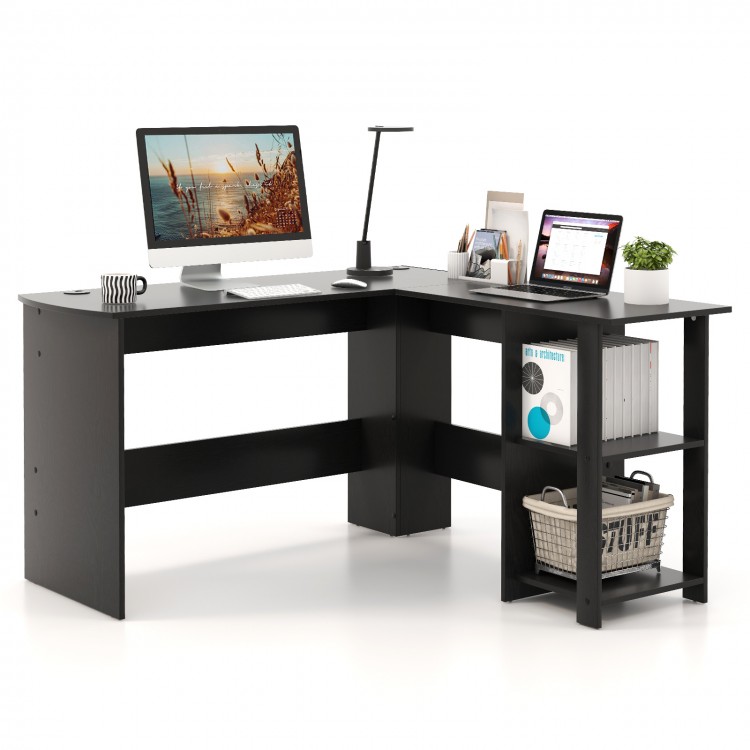 Modern L-Shaped Computer Desk with Shelves