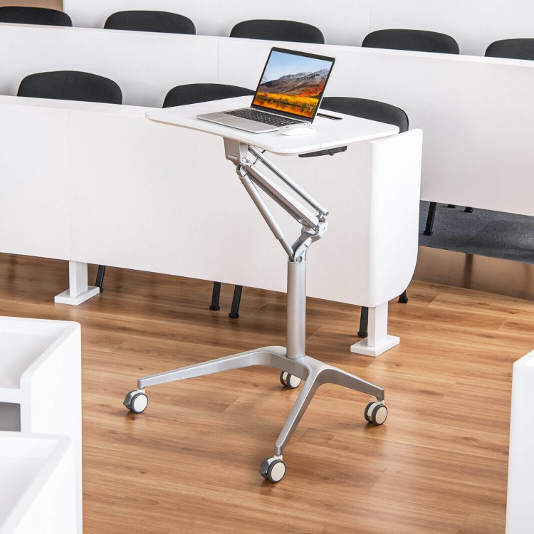 Mobile Standing Laptop Desk with Tablet Holder and 4 Rolling Casters