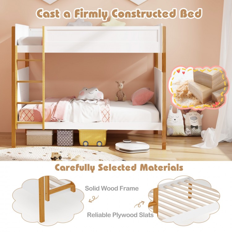 Twin Over Twin Bunk Bed with Integrated Ladder and Safety Guardrails