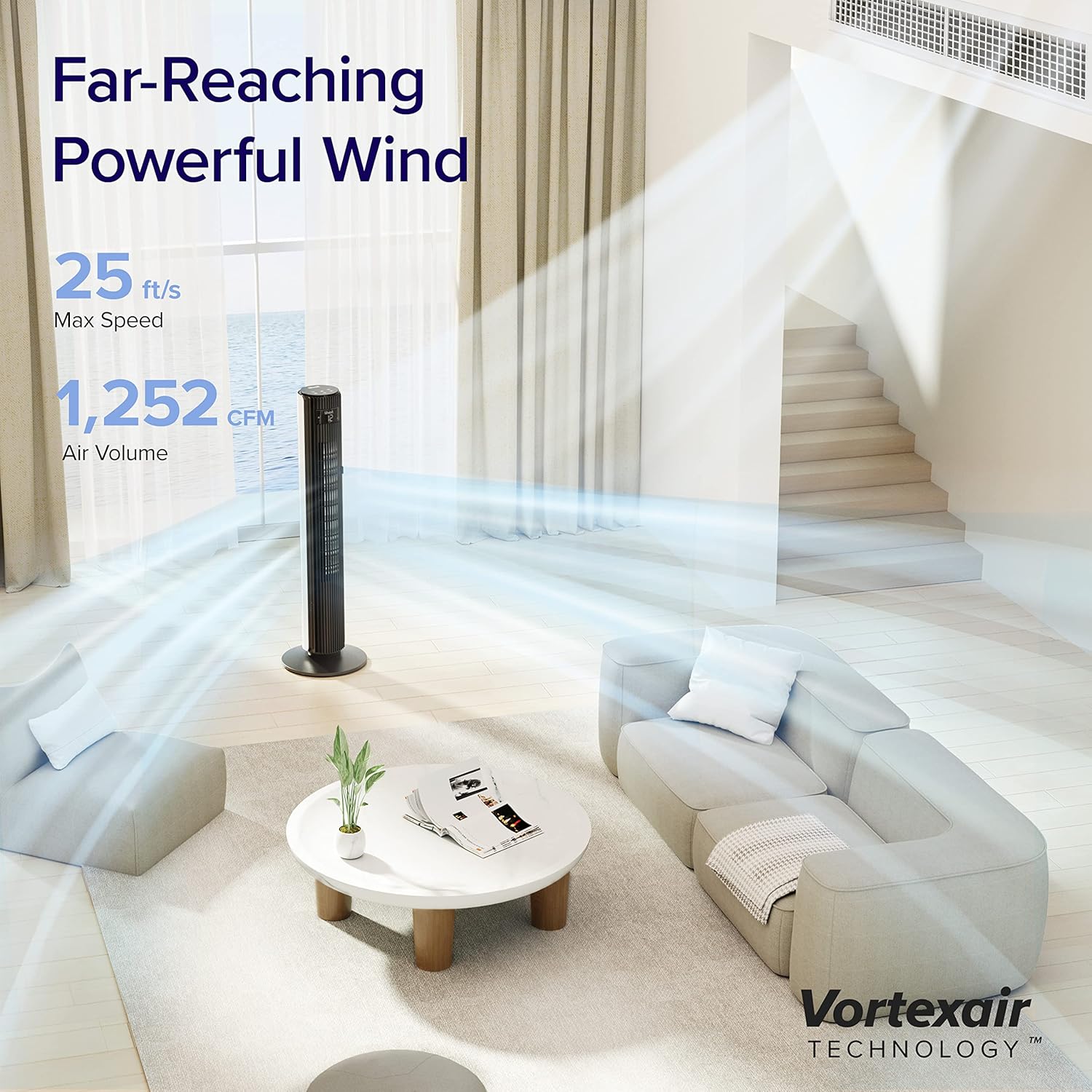 LEVOIT Tower Fan for Bedroom, Standing Fan with 28dB Quiet for Sleep, Remoter, 12H Timer, 25ft/s Velocity, 5 Speeds, 4 Modes, 90° Oscillation for Home, Office, Indoor, Bladeless 36 inch, White