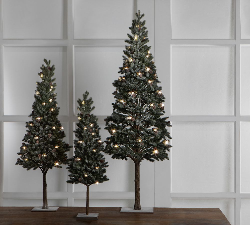 Brand Portable Pre-Lit Snowy Pine Tree with Clear LED Bulbs, USB Powered, 48-Hour Battery Life