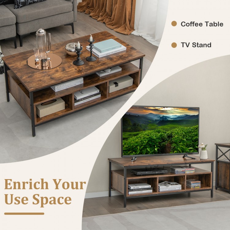 3-Tier Industrial Style Coffee Table with Storage and Heavy-duty Metal Frame
