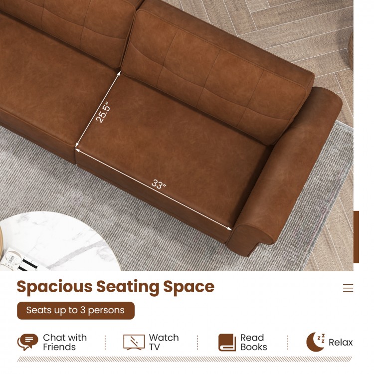 PU Leather Modern 3-Seater Sofa Couch with 2 Detachable Back Pillows