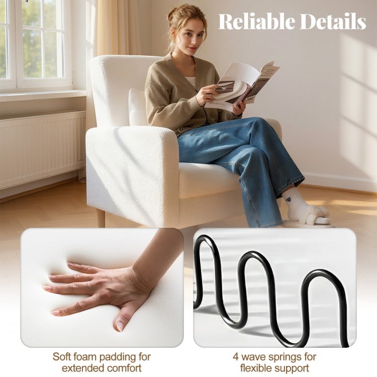 Modern Upholstered Sofa chair with Lumbar Pillow and Teddy Fleece Cover