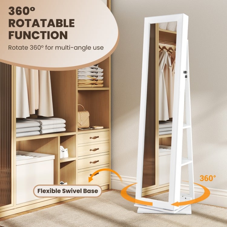 360° Swivel Jewelry Armoire Standing Jewelry Organizer with Full Length Mirror and Back Shelves