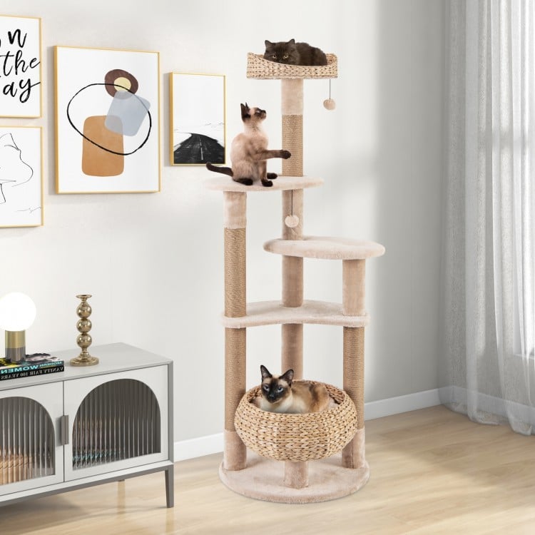 65 Inches Cat Tree with Perch and Soft Hammock for Indoor Cats