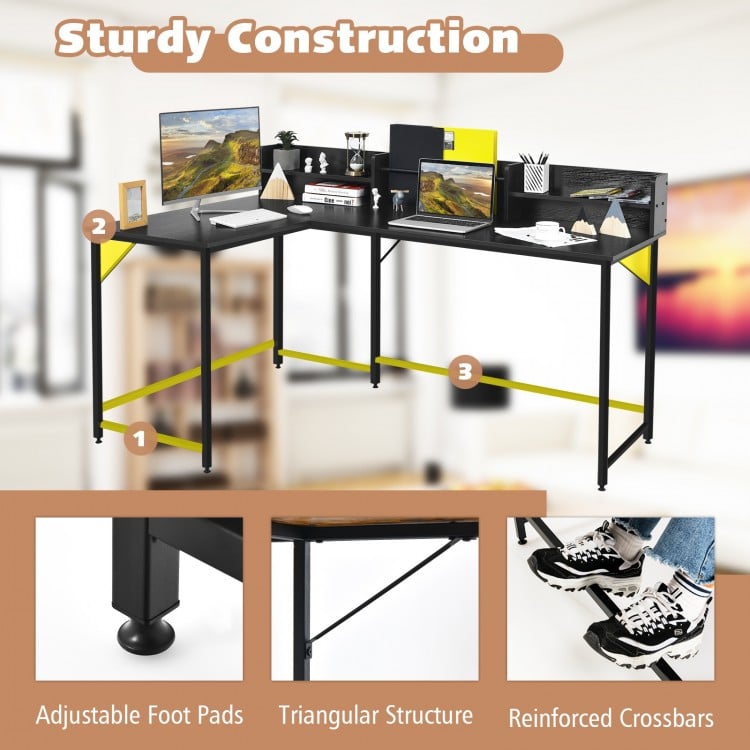 L-Shaped Computer Desk with File Rack and 2 Shelves