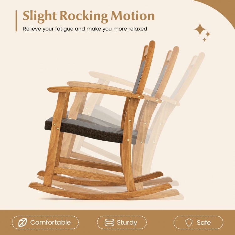 3 Pieces Acacia Wood Patio Rocking Chair Set with Side Table