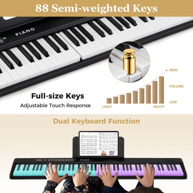 88 Key Foldable Piano Keyboard Portable Semi Weighted Electric Piano