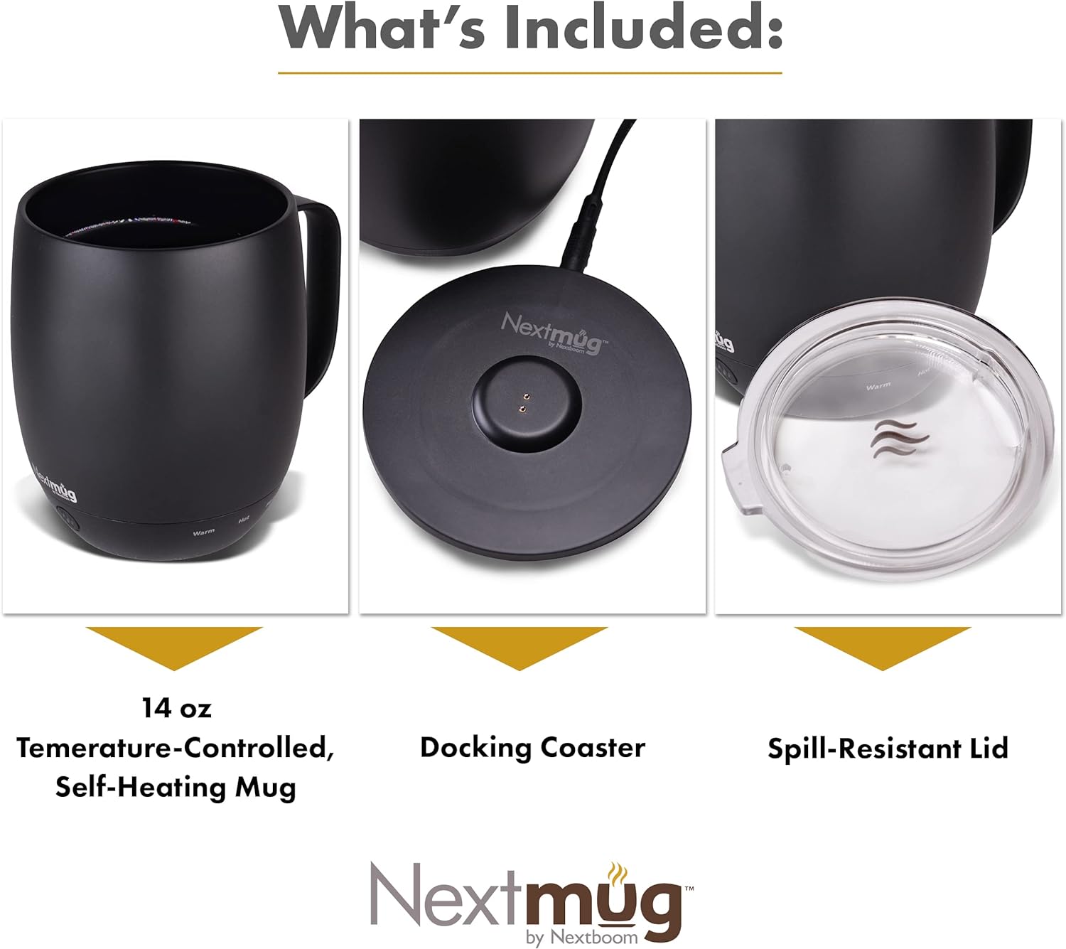 Nextmug Temperature-Controlled Self-Heating Coffee Mug, Black, 14 oz, Ceramic Finish, Smart Tech