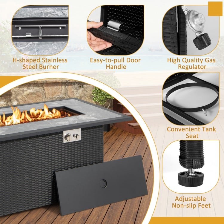 52 Inch Rattan Wicker Propane Fire Pit Table with Rain Cover and Lava Rock