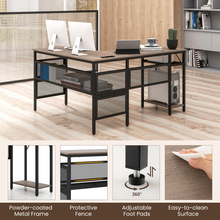 L-Shaped Computer Desk with Charging Station and Adjustable Shelf