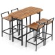5 Piece Acacia Wood Bar Table Set Bar Height Table and Chairs with Metal Frame and Footrest
