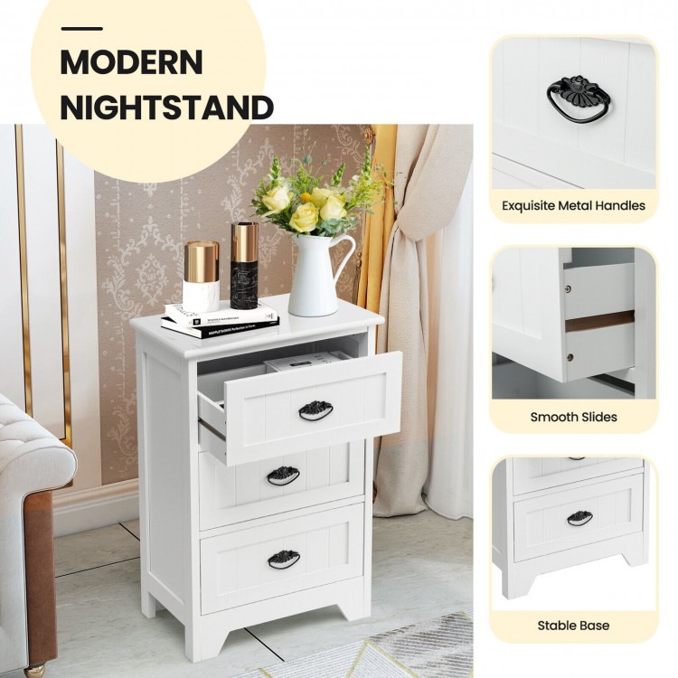 3-Drawer End Storage Wood Side Nightstand
