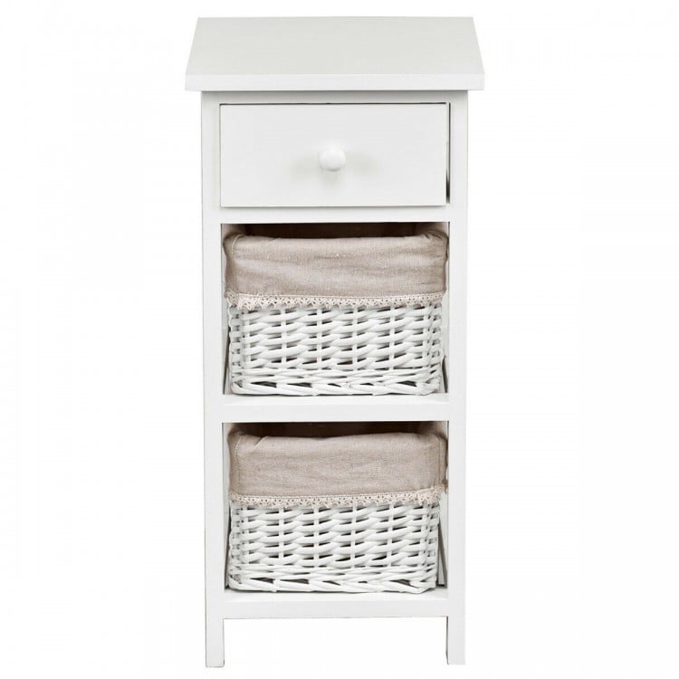2 Pieces Bedroom Bedside End Table with Drawer Baskets