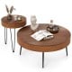 Set of 2 Boho Round Coffee Table with Solid Pine Wood Top and Metal Legs