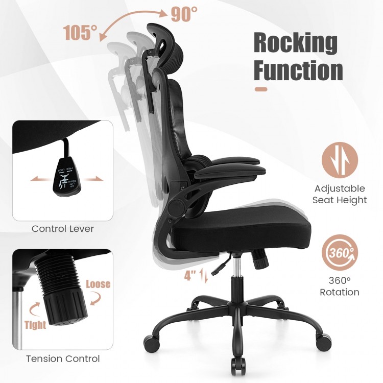 Mesh Office Chair with Adaptive Lumbar Support, Flip-up Armrests, Reclining Backrest
