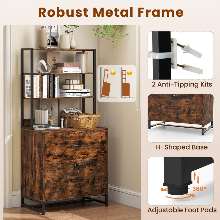 Letter Size Lateral File Cabinet with Lock and Bookshelf