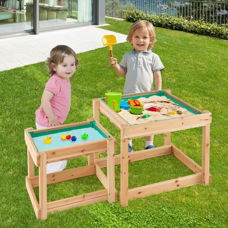 Wooden Sand and Water Tables with Protective Cover for Kids