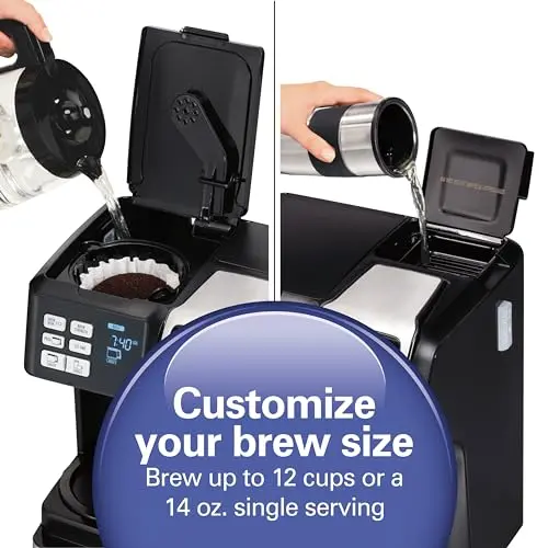 Hamilton Beach FlexBrew Trio 2-Way Coffee Maker, Compatible with K-Cup Pods or Grounds, Combo, Single Serve & Full 12c Pot, Black - Fast Brewing (49902)