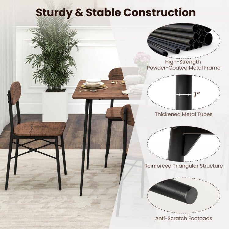 5 Piece Dining Table Set Rectangular with Backrest and Metal Legs for Breakfast Nook