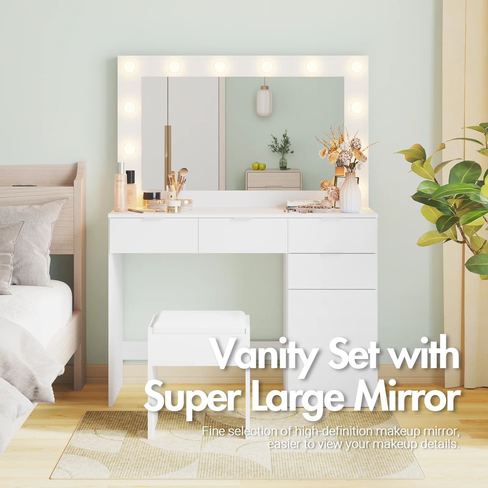 Dressing Table Stool Set 12 LED Bulbs