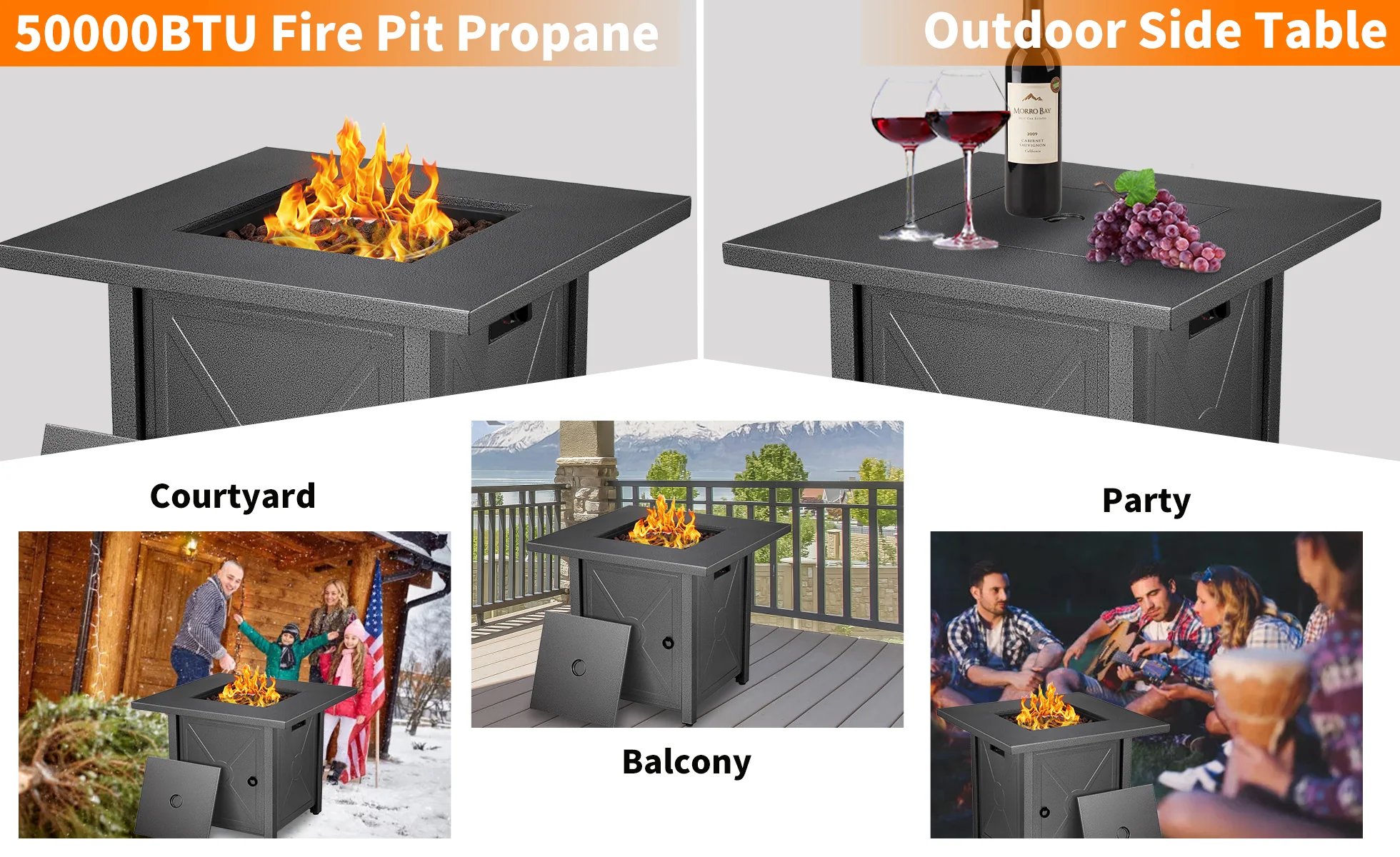 R.W.FLAME 28′′ Propane Fire Pit Table, 40,000 BTU, Multi-Function with Glass Cover, ETL & CSA Certified