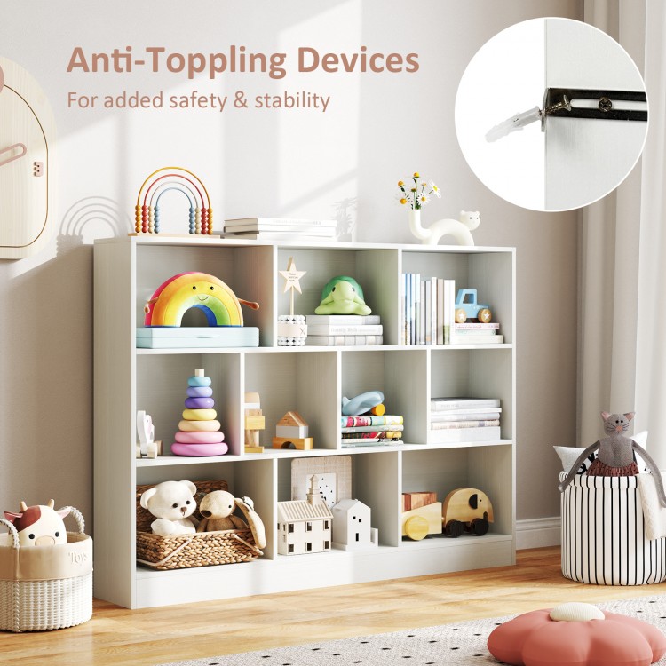 41 inches Wooden Toy Storage Organizer with 10 Cubes for Classroom Daycare Nursery Kindergarten