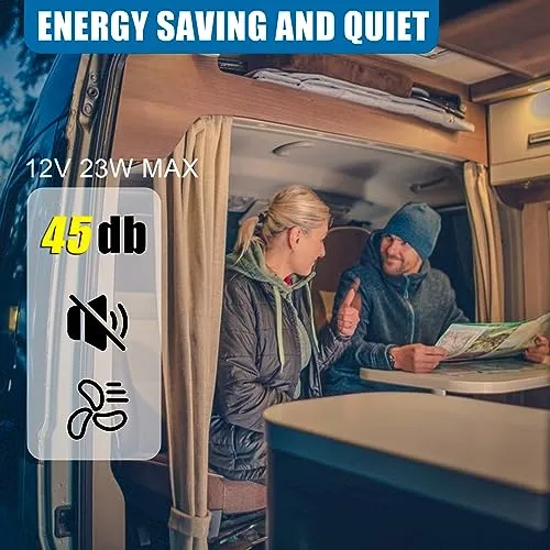 OUTPRIZE 14′′ RV Roof Vent Fan, 12V Remote Control, Quiet, Smart with Rain Sensor, 10-Speed, Energy Efficient