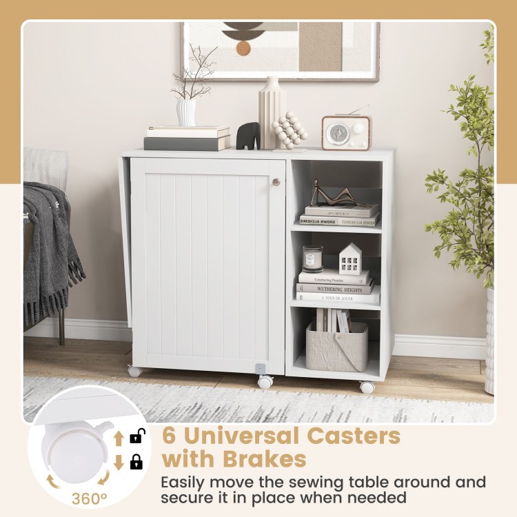 Multifunctional Folding Sewing Machine Craft Station with Storage Shelves