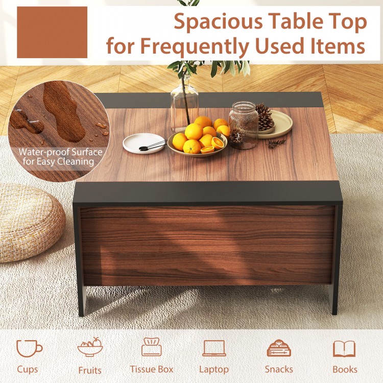 36.5 Inch Coffee Table with Sliding Top and Hidden Compartment